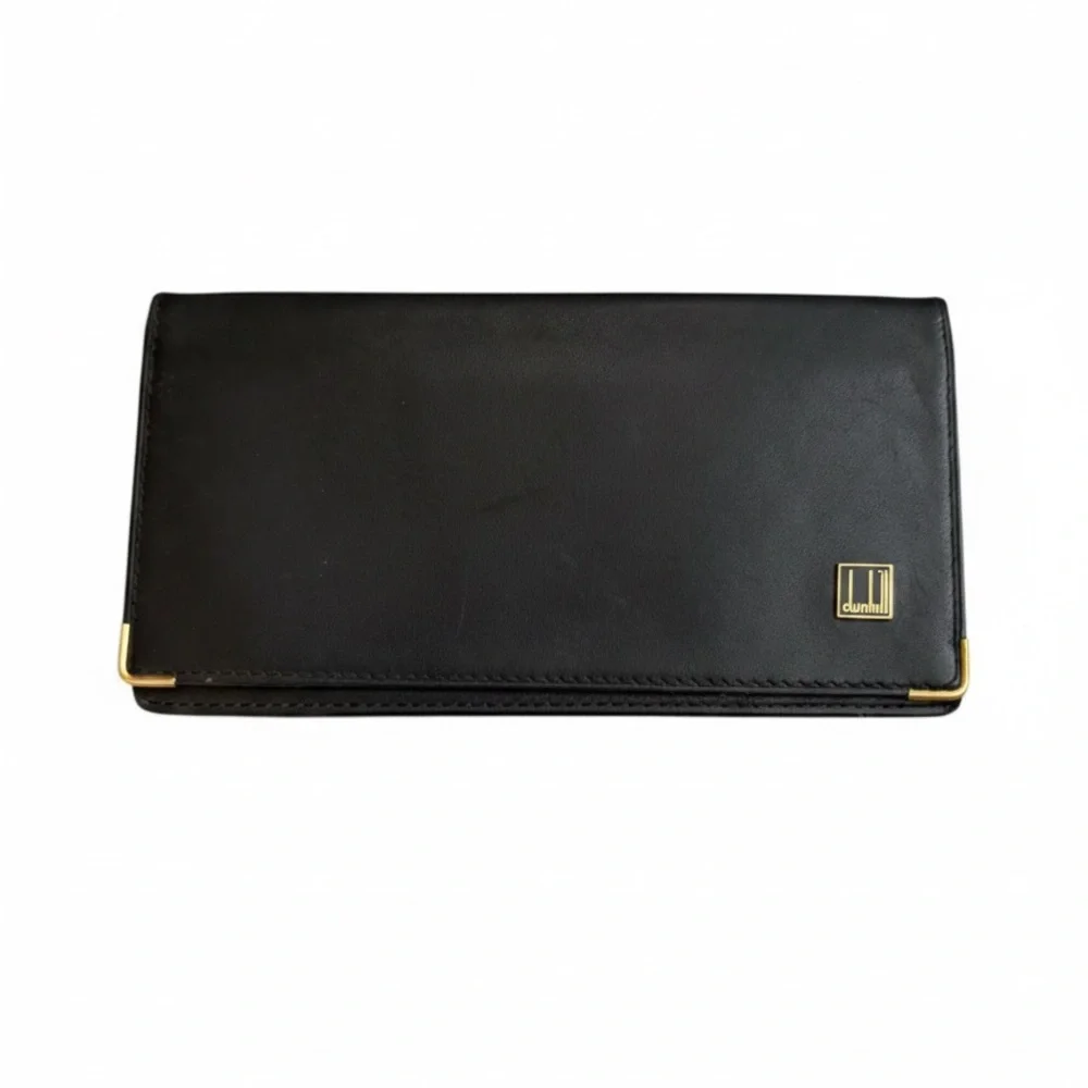 Dunhill Black Leather Bifold Wallet with Gold Details